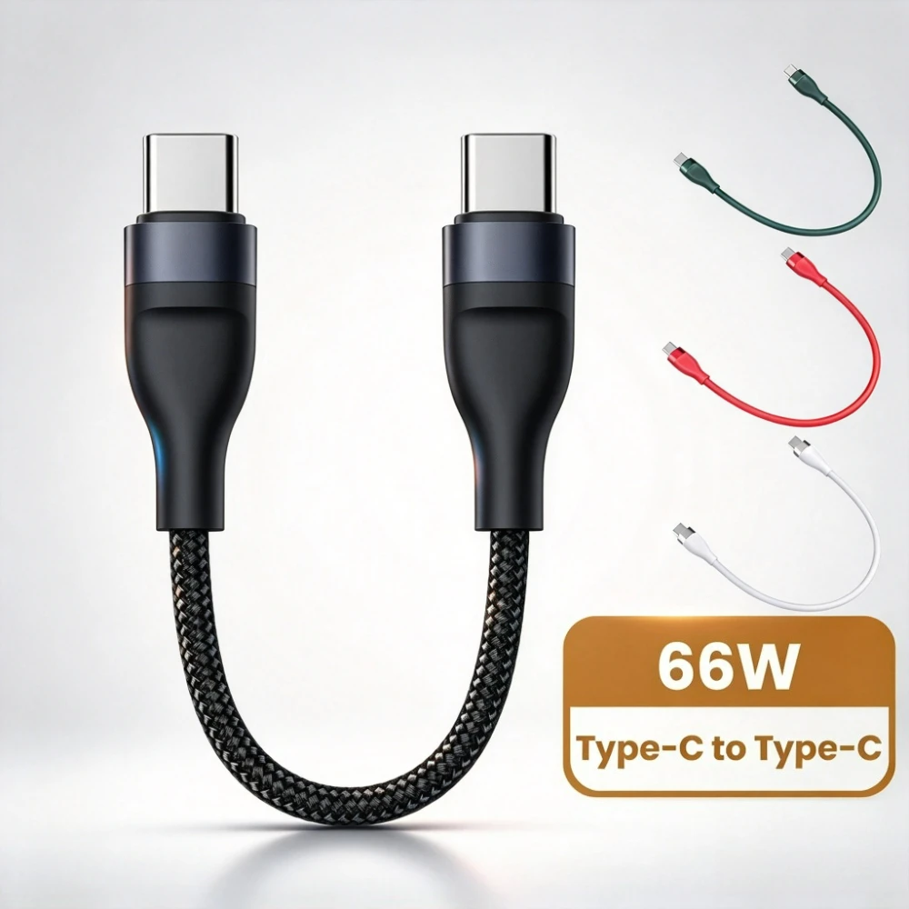 66W Type C to Type C Fast Charging Data Cable 25CM Short Type C Data Cord Portable Charger Cable Cord for iPhone Huawei Samsung