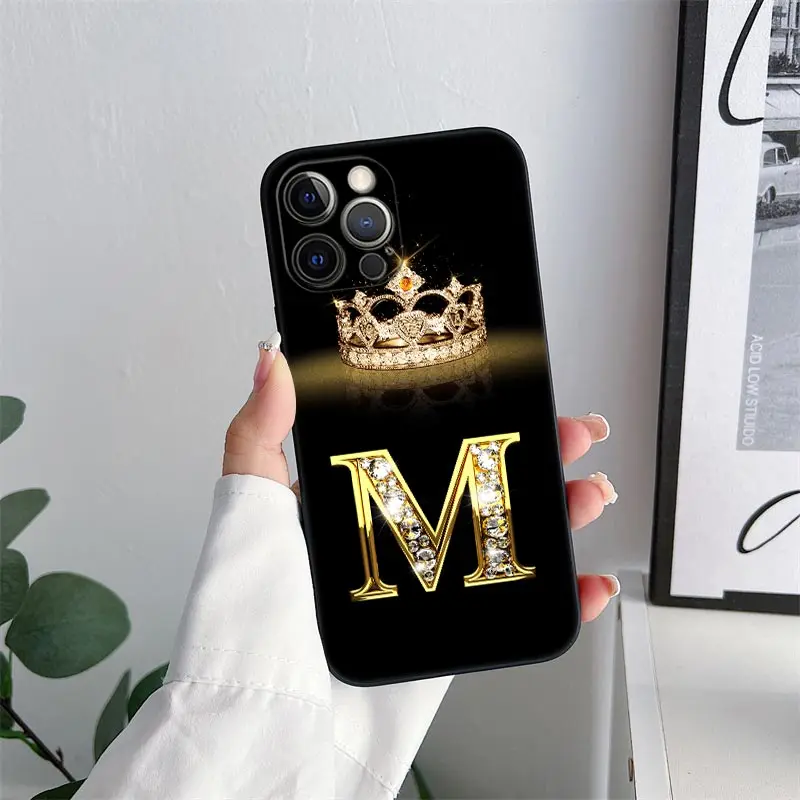Initial E M J F K L H I Letter Phone Case for iPhone 11 15 16 Pro Max Case Coque 14 Plus 13 Pro 12 11 X XS 16 7 8 TPU Soft Cover