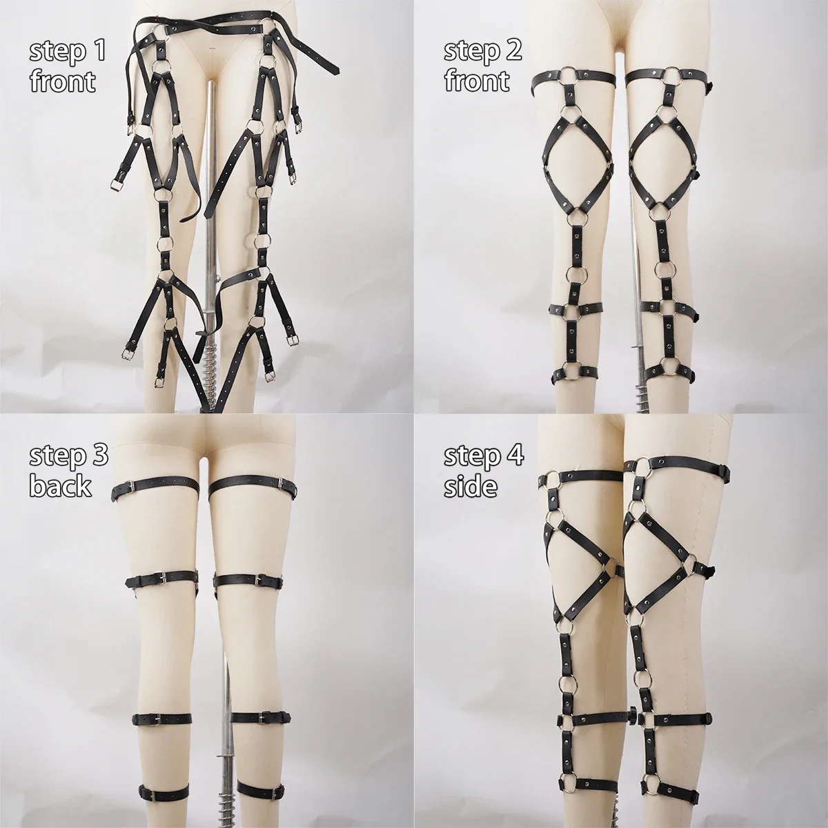 Suspender de couro para pernas, correias Street Style, cinto de coxa Bondage, acessórios de vestuário gótico enjaulado, moda feminina