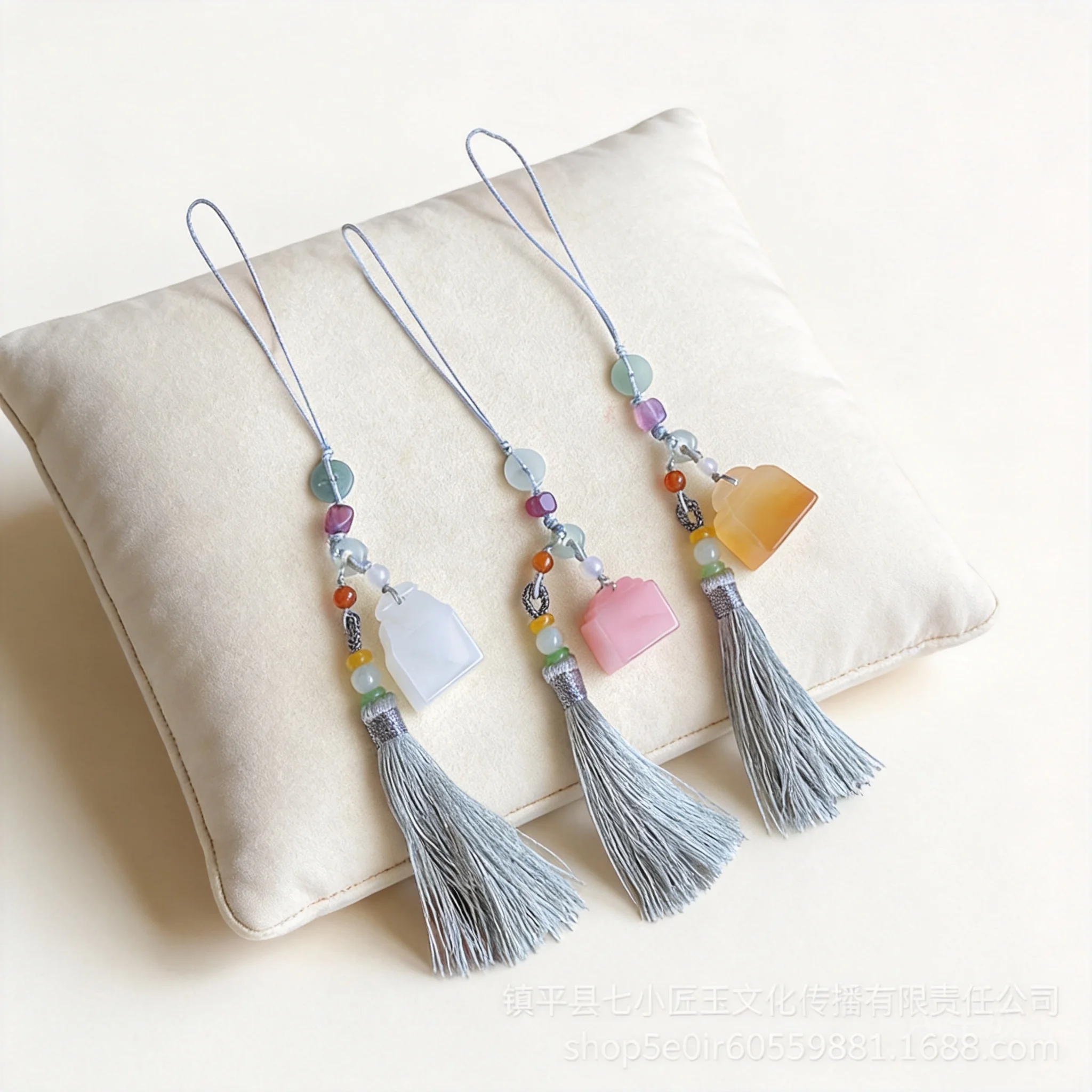 Chinese Style Handmade Natural Golden Silk Jade Seal Pendant Lucky Blessing Tassel Bag Car Phone Hanging Ornament Auspicious Gif