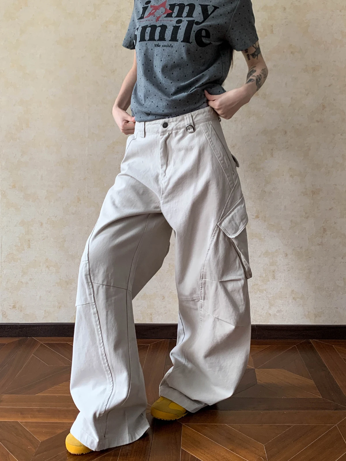 

Американские ретро-брюки Apocket с множеством карманов, свободные повседневные брюки с широкими штанинами, унисекс, модные хлопковые брюки с высокой талией и складками