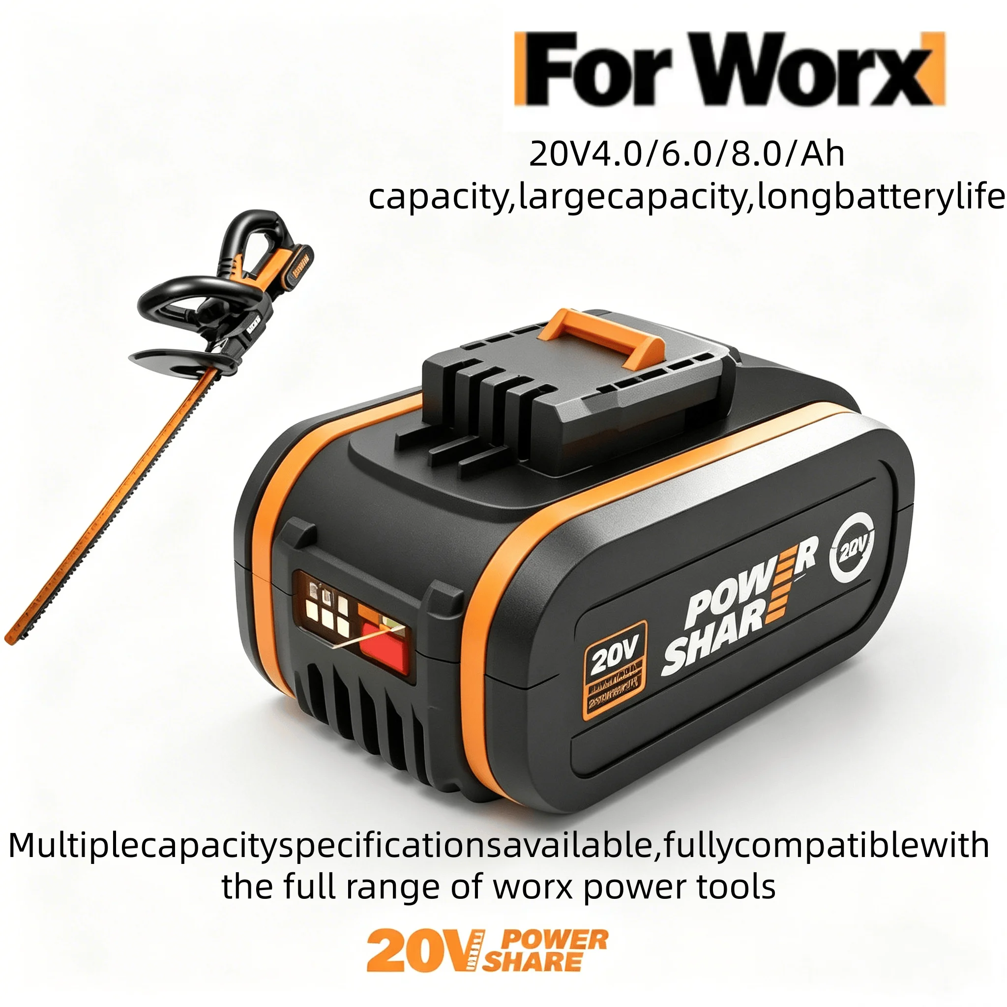 For Worx 20V Lithium Battery Rechargeable WA3553 WA3551 WA3553.1 WA3570 for All WORX Electric and Garden Tools with Charger