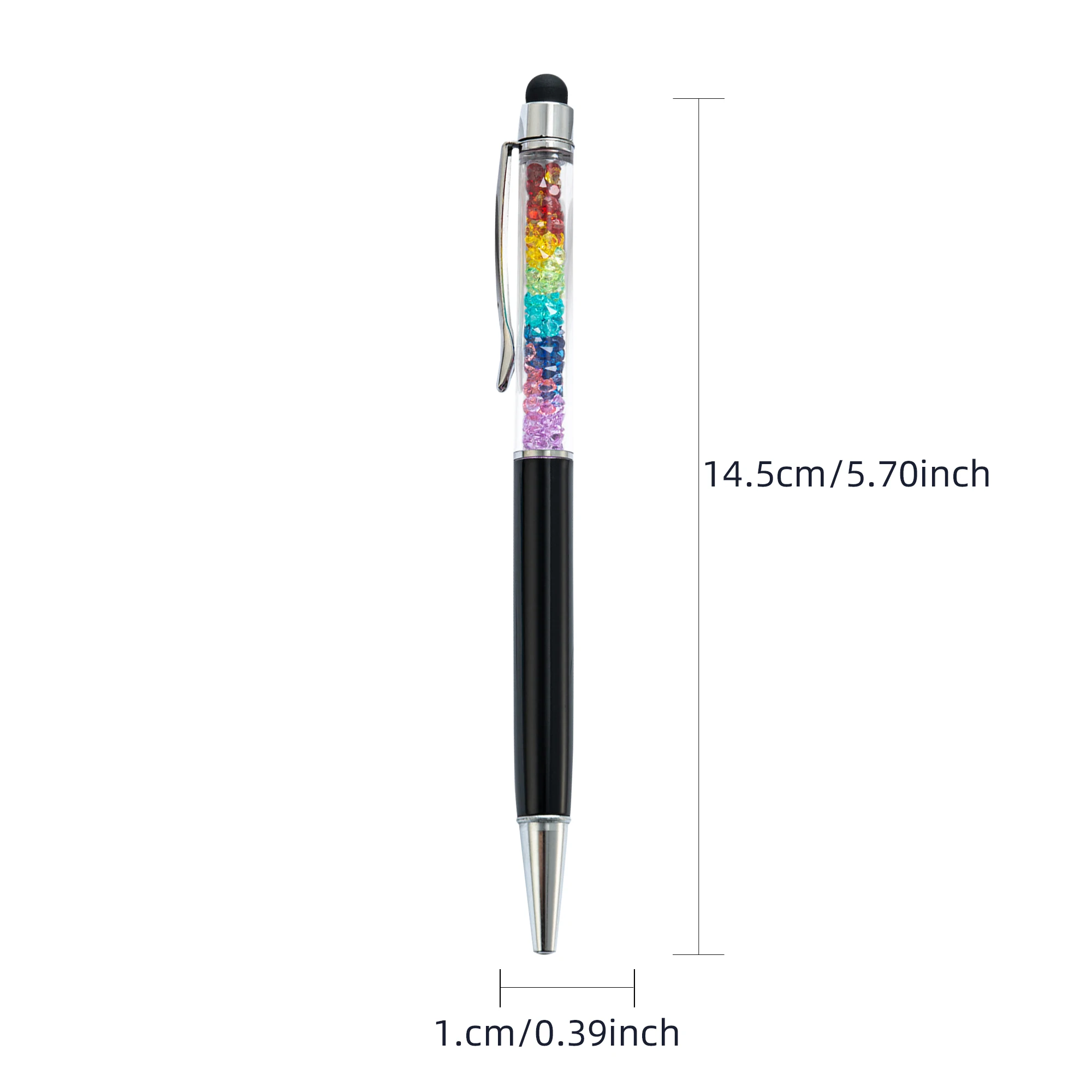 Espumante Multi Cores Cristal Metal Caneta Esferográfica, Touchscreen Stylus Dica, Canetas Vibrantes, Escritório Escola Papelaria, Presente, 12Pcs