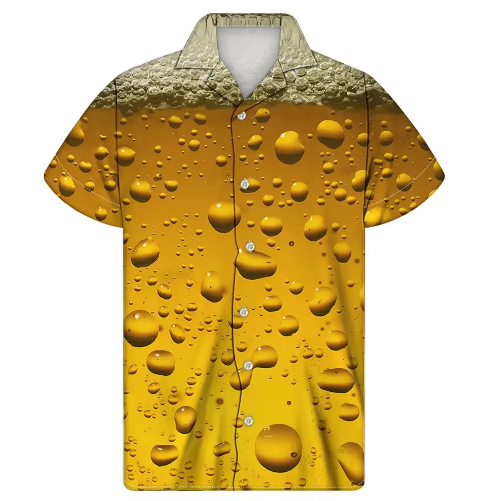 Men's Shirts Beer 3d Print Shirt Men Fashion Single-Breasted Short Sleeve Hawaiian Beach Casual Blouse Clothes Teen