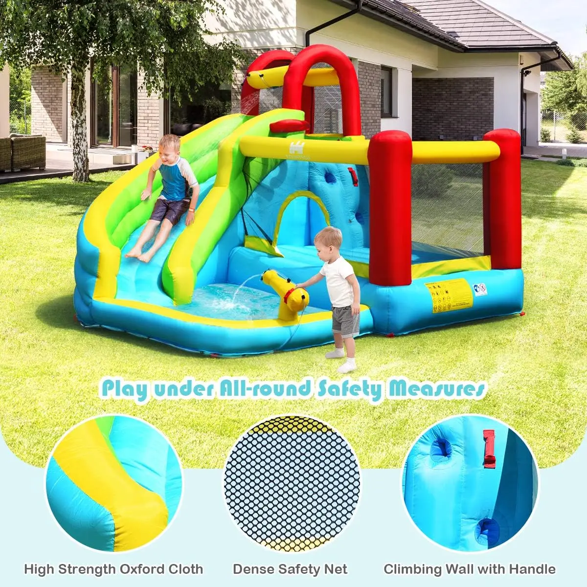 Nadmuchiwana zjeżdżalnia wodna, Bounce House zjeżdżalnia wodna dla dzieci na świeżym powietrzu ze zjeżdżalnią wodną, brodzikiem, ścianką wspinaczkową, zjeżdżalnie wodne Inf