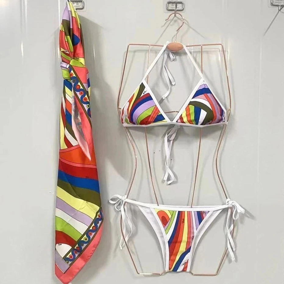 

Fashion Silk Scarf Bikini Set Italian Women's Sexy Headband Swimsuit Beachwear Bathing Suit