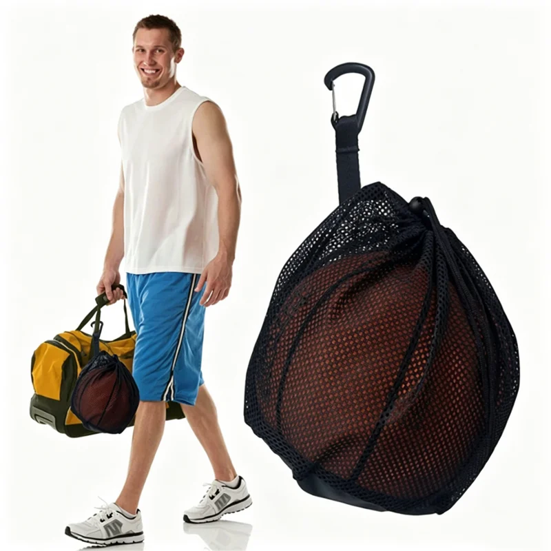 Lightweight Portable Team Train Drawstring Mesh Bag Football Basketball Storage Bag Backpack Small Hang Pouch Sports Pocket Bag