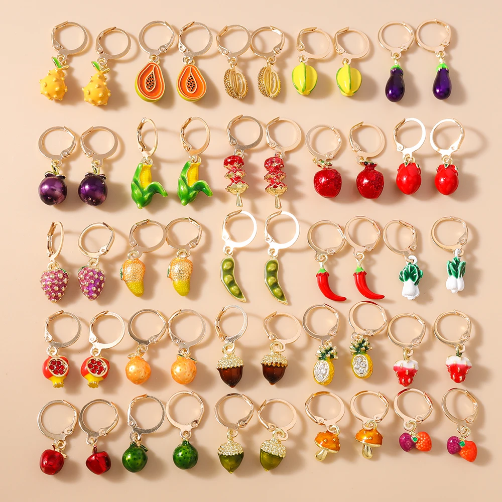 Niedliche Simulationsfrüchte-Ohrringe für Frauen, Traube, Erdbeere, Apfel, Tropfenohrringe, Mädchen-Schmuck, Geschenk