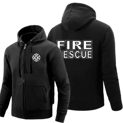 Fire Rescue Firefighter Men's solid-color zipper sweatshirt suitable for spring and autumn in various colors jacket hoodies