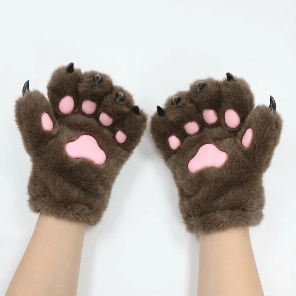 Nette Wolf Welpen Cosplay Kostüm Handschuhe Pelzigen Cartoon Plüsch Katze Pfote Handschuhe Warme Cosplay Requisiten Tier Klaue Fäustlinge Club
