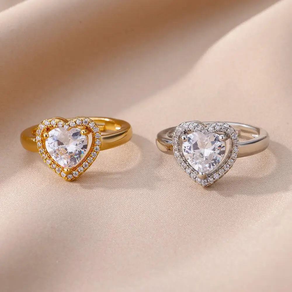 Stainless Steel Heart Rings For Women Zircon Gold Plated Heart Adjustable Ring Femme Wedding Party Accessories Jewelry Gift 2025 image 2