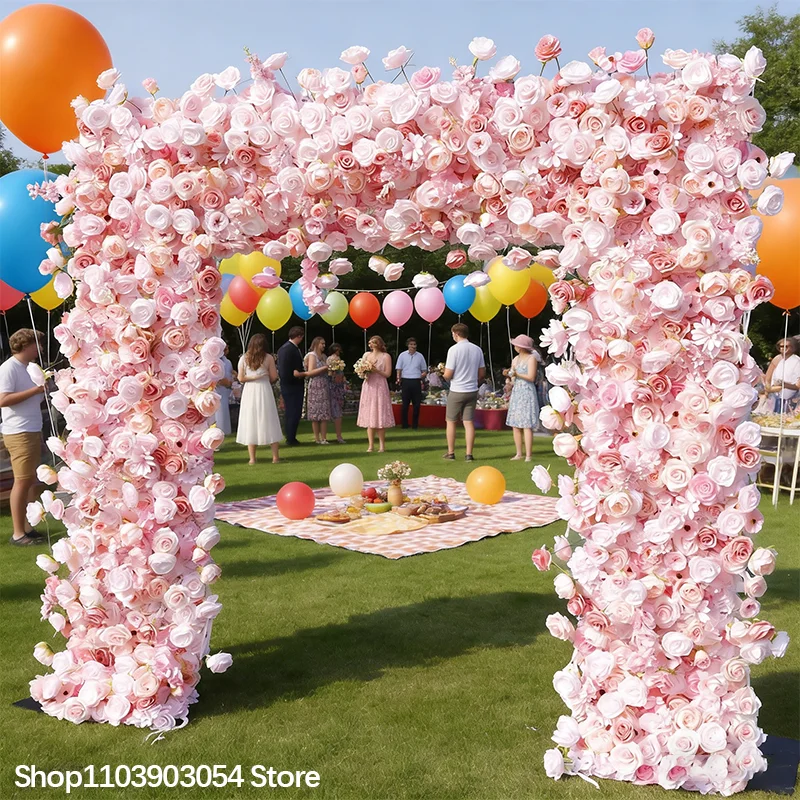 Maßgefertigter Romantischer Rosa Rosen-Blumenreihen-Sofaläufer Blumenarrangement Bogen-Dekoration Outdoor-Hochzeits-Hintergrund Quadratischer Rahmen Party-Requisiten – Detail 1