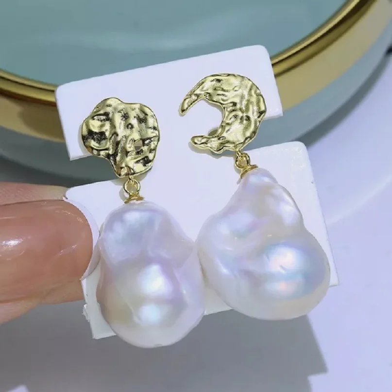 

Vintage Asymmetric Earrings AAAA 14-20mm Natural Baroque Style Earrings, 925s