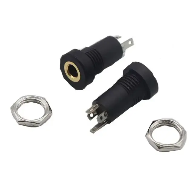 【5-3PCS】 PJ392A 3.5MM Audio Jack Socket 3 Pole Black Stereo Solder Panel Mount Gold With Nuts PJ-392A