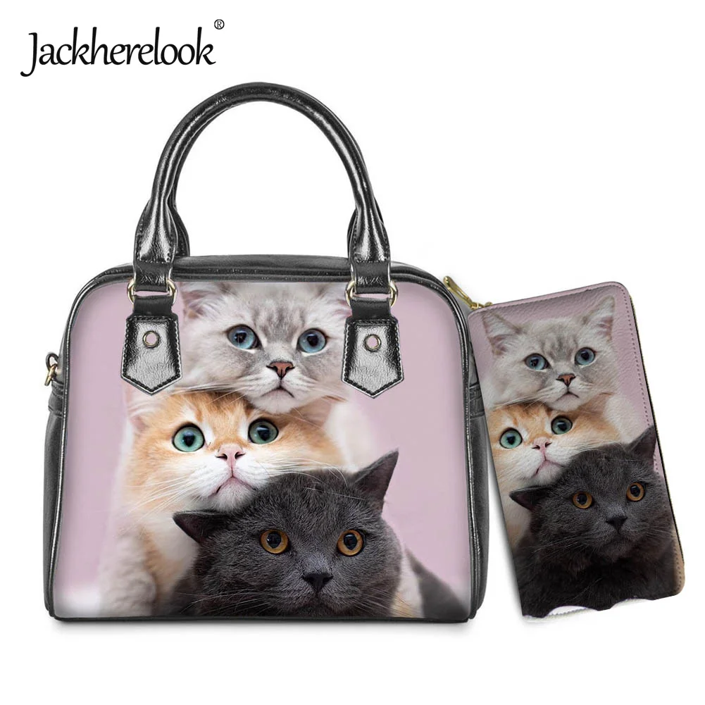 

Jackherelook 2Pcs/Set Cute Cats PU Leather Shoulder Bags for Women Luxury Handbags & Ladies Purse Females Wallet Bolsos 2022