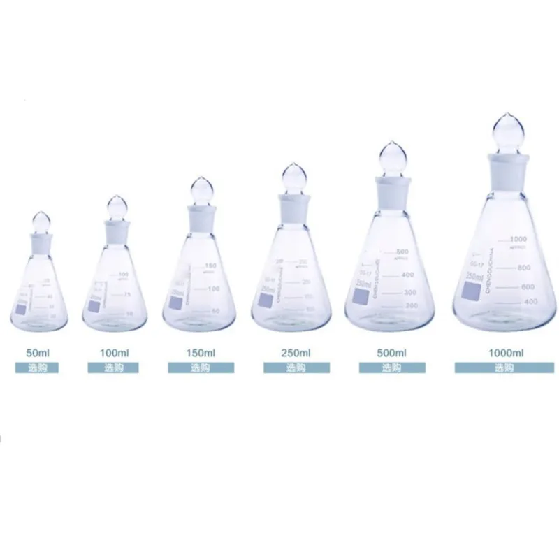 Thick Walled Conical Flask With Stopper Erlenmeyer Flask For Chemistry Laboratory 50-1000ml