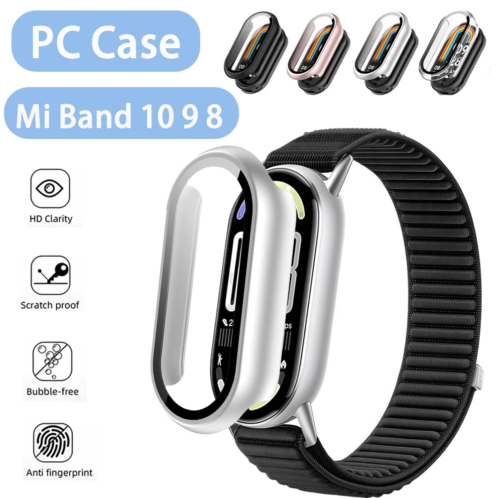For Xiaomi Band 10 9 8 NFC HD Glass+PC Case Tempered All-around Screen Protective Shell for Mi Band 10 9 8 Upgraded Bumper Cover