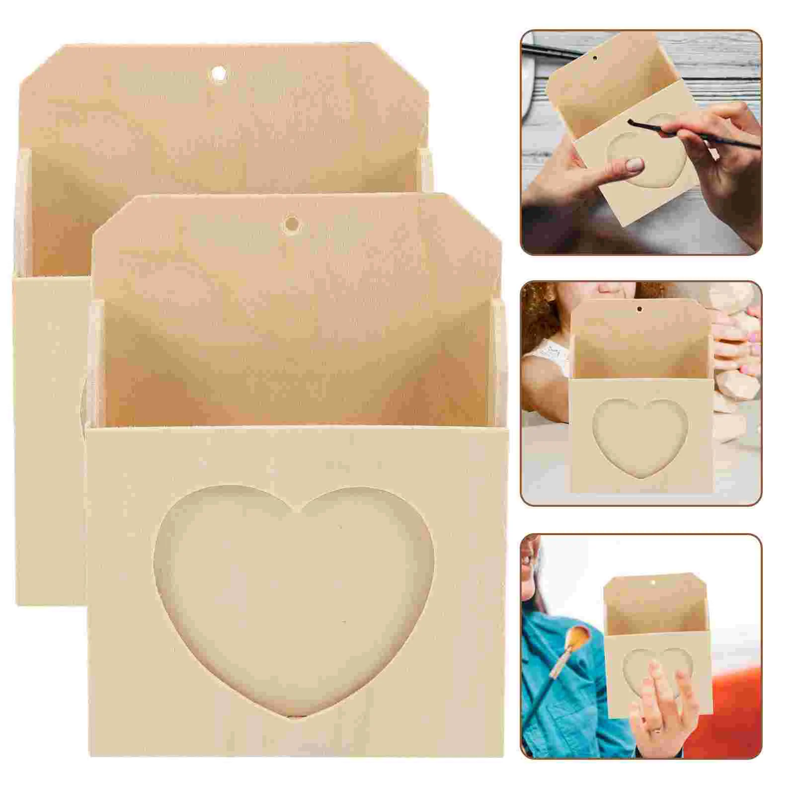 2 Pcs Love Envelope Box Kids Educational Toy Blank Wooden Boxes Crafts Graffiti Child Jewelry Safe Wood Creative Storage