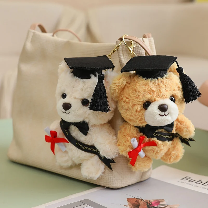15cm Lovely Graduation Bear Plush Keychains Pendant Kawaii Doctor Bear Girls Backpack Phone Plush Keyring