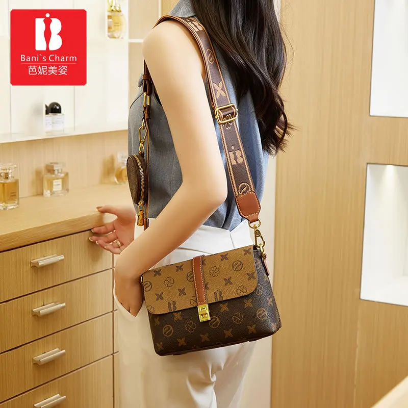 

2024 new high-end light luxury women's bag Fashion matching small square bag patchwork print single shoulder crossbody bag C004