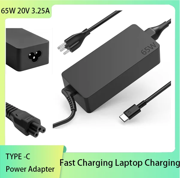 Cargador USB-C para portátil, adaptador de 65W, 20V, 3,25A para Lenovo ThinkPad, HP, Chromebook, Yoga, Dell, ASUS, Acer, adaptador de alimentación rápida tipo C