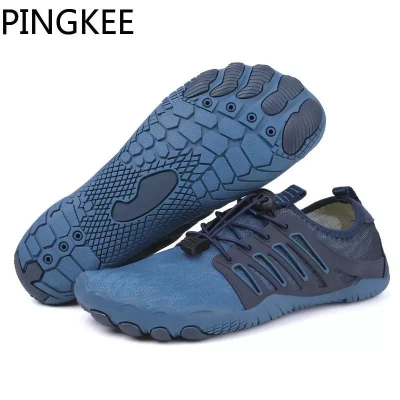 PINGKEE Quick Drainage Lining Air Mesh Upper Men Shed Dry Water Lace Lock Barefoot Nonabsorbent Beach Aqua Swimming Hiking Shoes