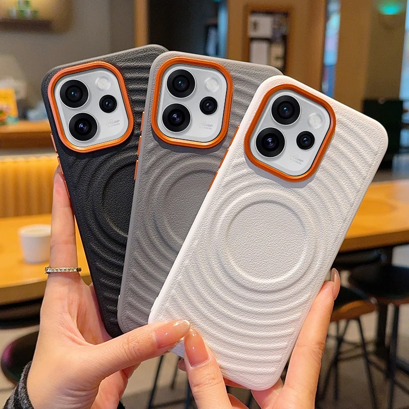 جراب هاتف OPPO Reno 15 / 15 Pro، نسيج مموج، رقعة مطلية بالكهرباء، وظيفة شفط مغناطيسية، ملمس ناعم