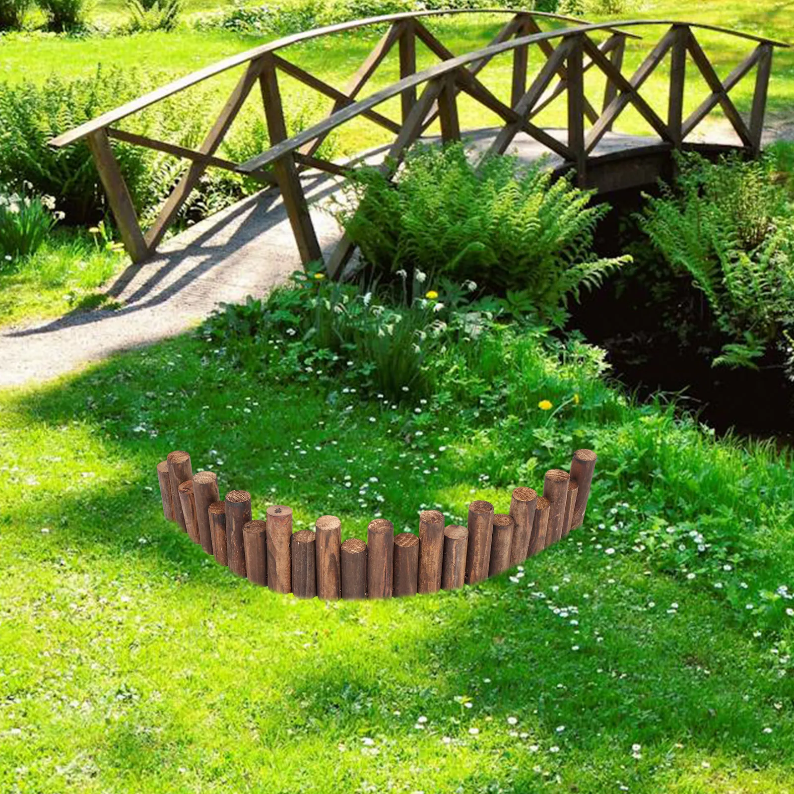 木製ガーデンフェンス、持続可能な木製ガーデンエッジング、花壇、芝生、景観、庭、パティオ、プライバシーフェンス、芝生エッジング