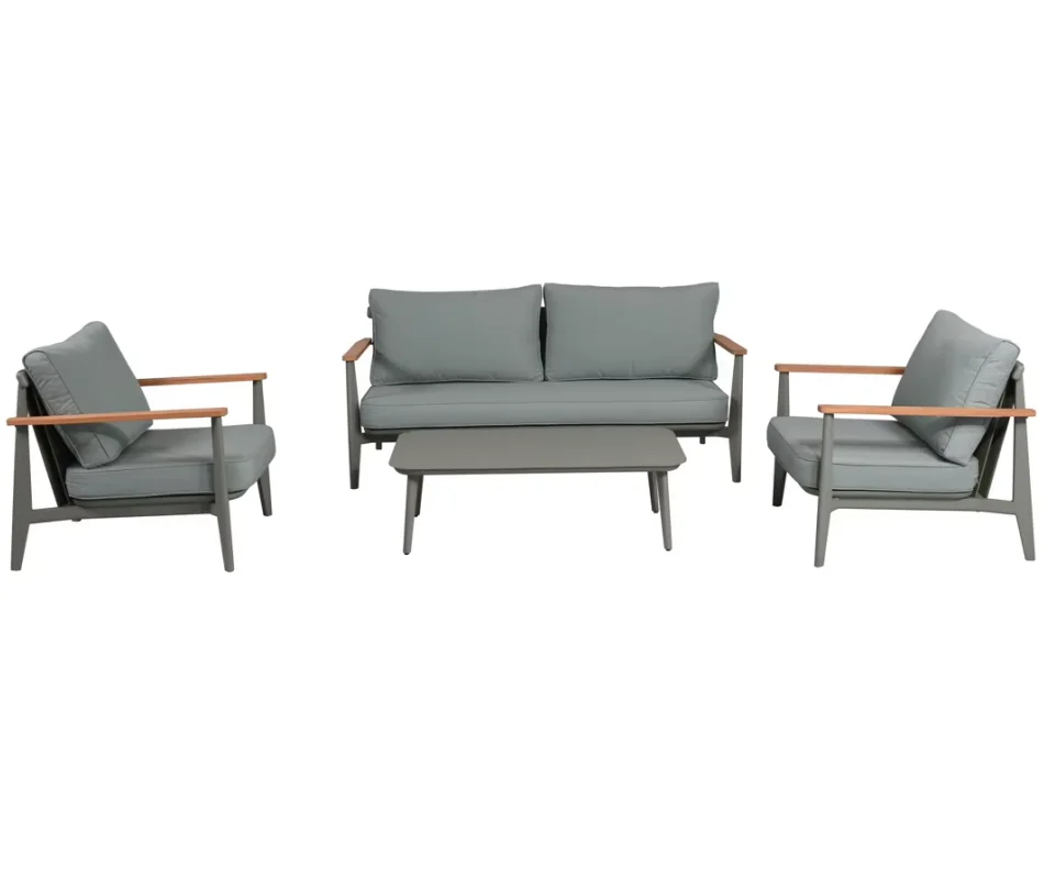 

Modern Design 4 PCS Teakwood Aluminum Lounge Sofa Set New Outdoor Garden Furniture for Hotel Courtyard Patio Sofa Set