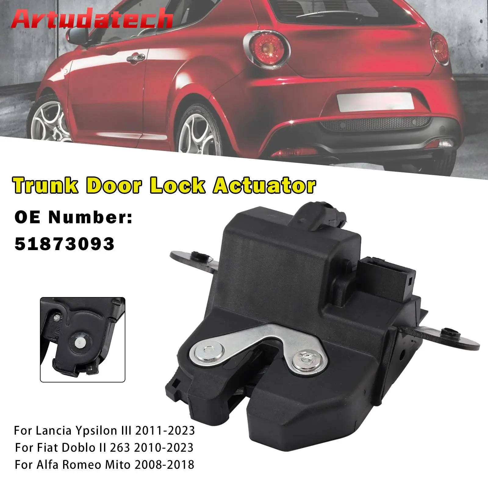 Actuador de cerradura de puerta trasera Artudatech 51873093 para Fiat Doblo Alfa Romeo Mito 2008-2012 2013 2014 2015 2016 2017 2018