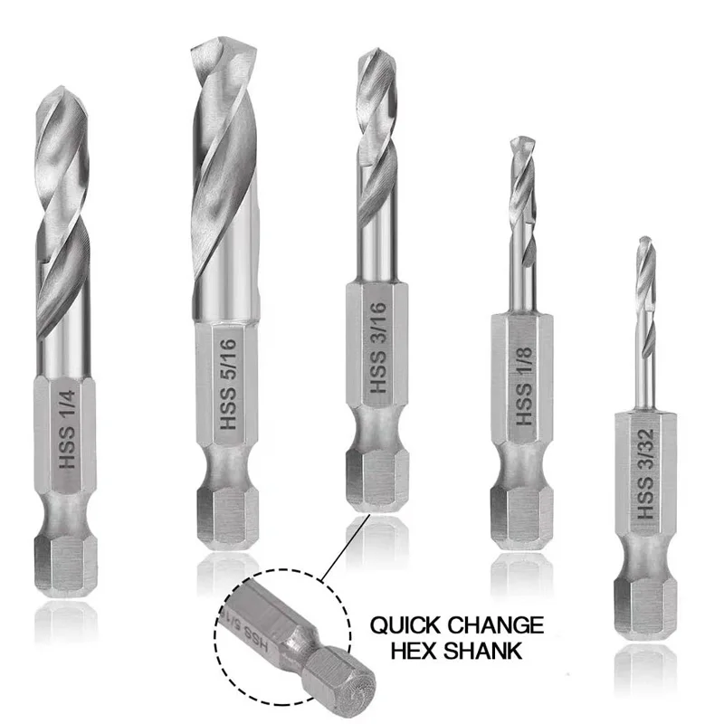 3/32 1/8 3/16 1/4 5/16 HSS M2 เมตริกไทเทเนียมเคลือบตรง Shank Twist เจาะบิต 6.35mm Hex Shank สําหรับไม้โลหะ