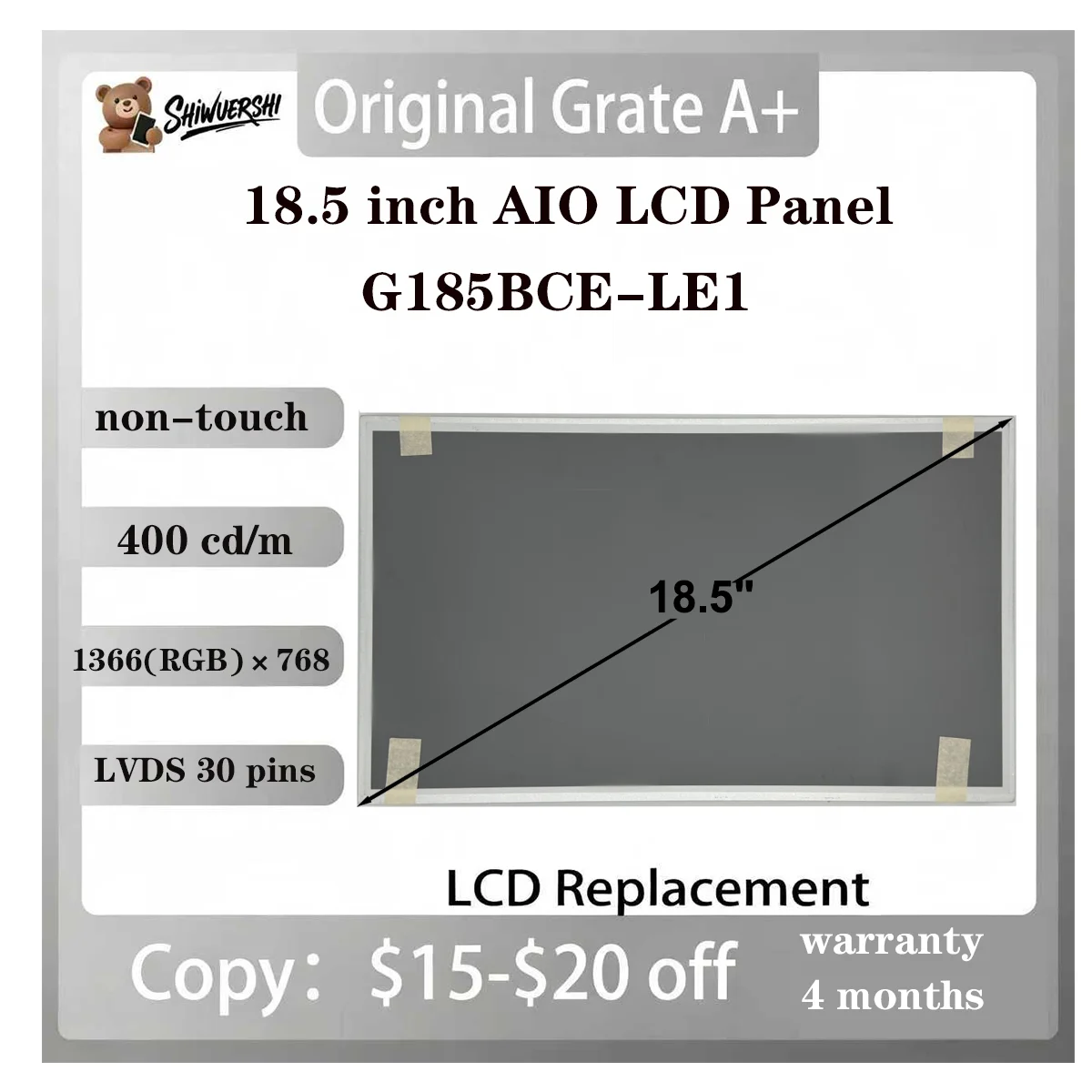 

Wholesale 18.5 Inch Original New A+ LCD Screen Panel Display Monitor G185BCE LE1 G185BCE-LE1