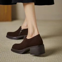 Sapatos de plataforma de fundo grosso para mulheres, cabeça quadrada, salto alto, sapatos femininos de luxo, moda primavera e outono, novo