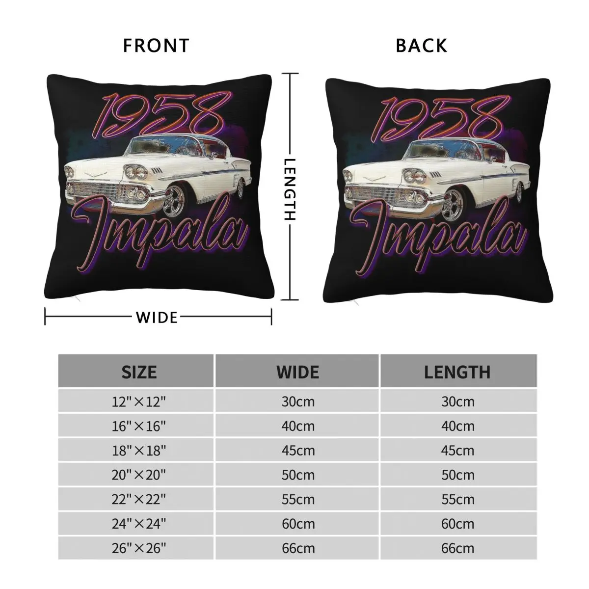 1958 Impala Square Pillowcase Polyester Linen Velvet Creative Zip Decorative Home Cushion Cover Wholesale 45x45