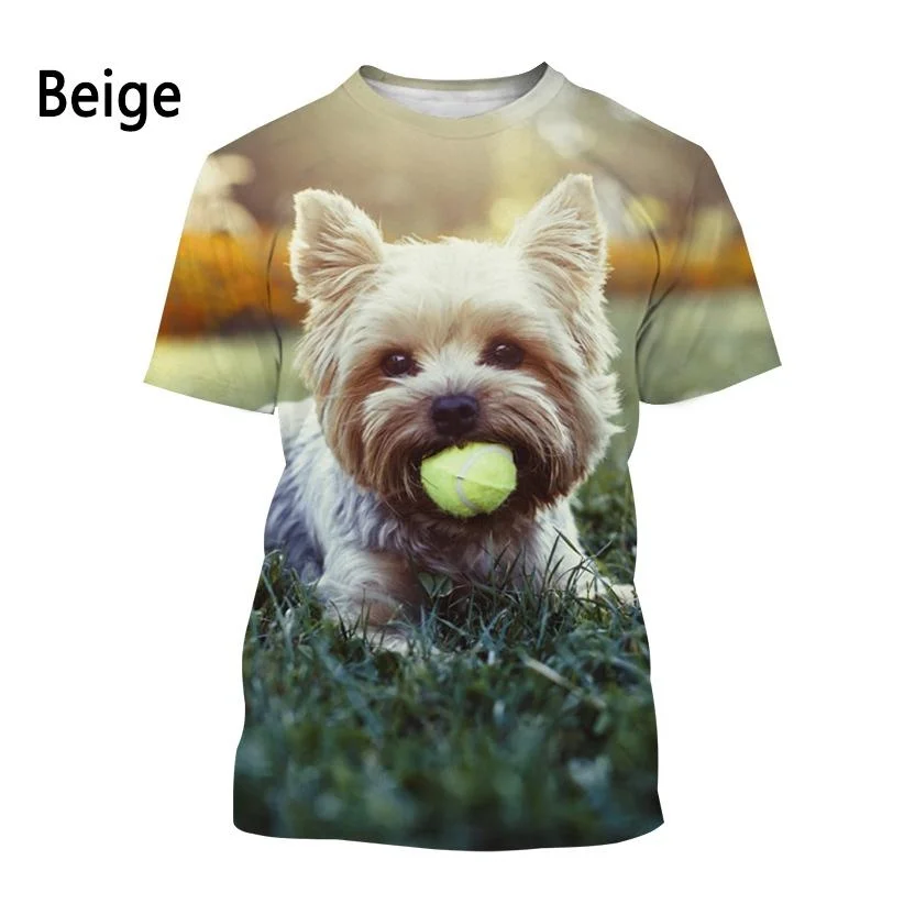 Yorkshire Terrier Dog 3D T-shirt Men\'s and Women\'s Fashion T-shirt Summer Casual Short Sleeved Crewneck Pet Dog Shirt Top