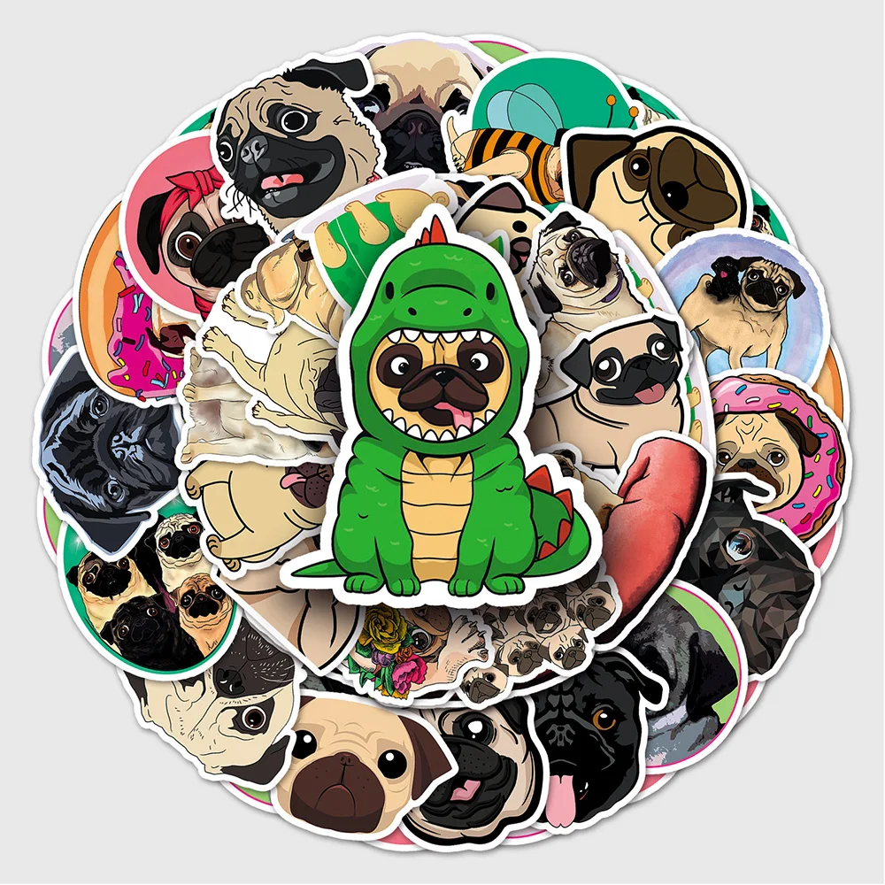 10/30/50PCS Cute Animal Dog Pug Cartoon Sticker fai da te Laptop bagagli Skateboard Graffiti decalcomanie divertimento per giocattoli per bambini