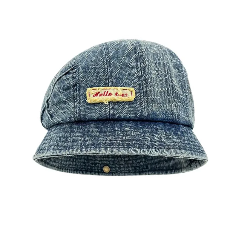 Japanese Retro Sticker Design Denim Bucket Hats Men Spring Summer Casual Versatile Show Face Small Simple Sunscreen Women's Cap