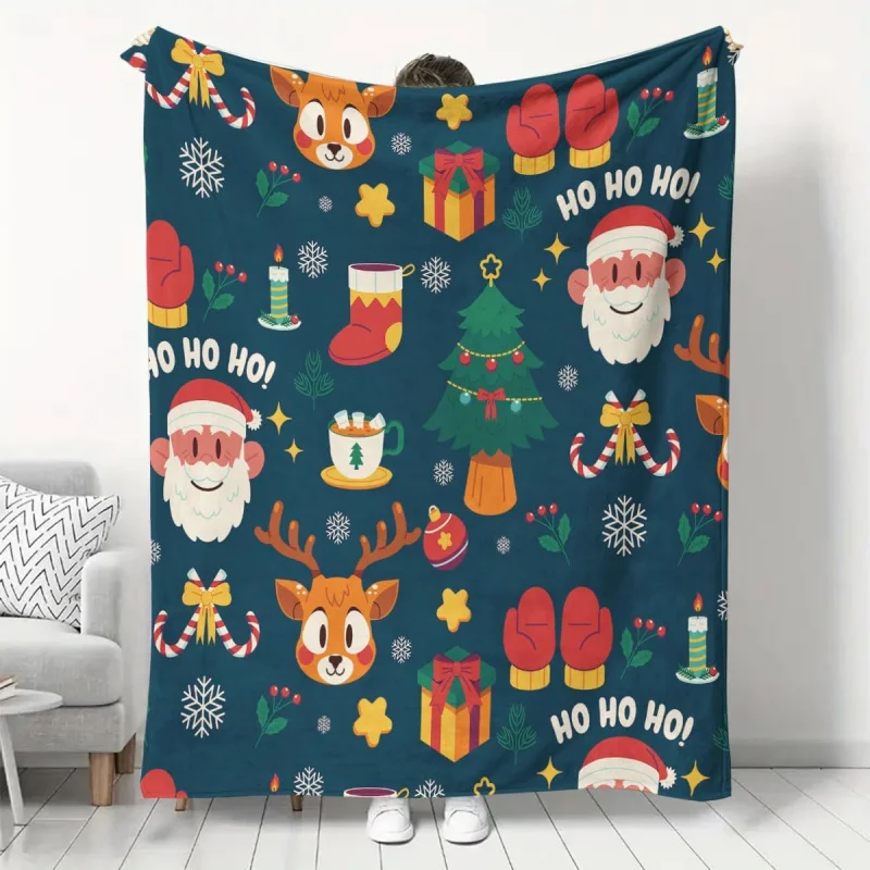 

Santa Claus blanket, pine tree super soft printed woolen blanket suitable for sofa beds, lightweight