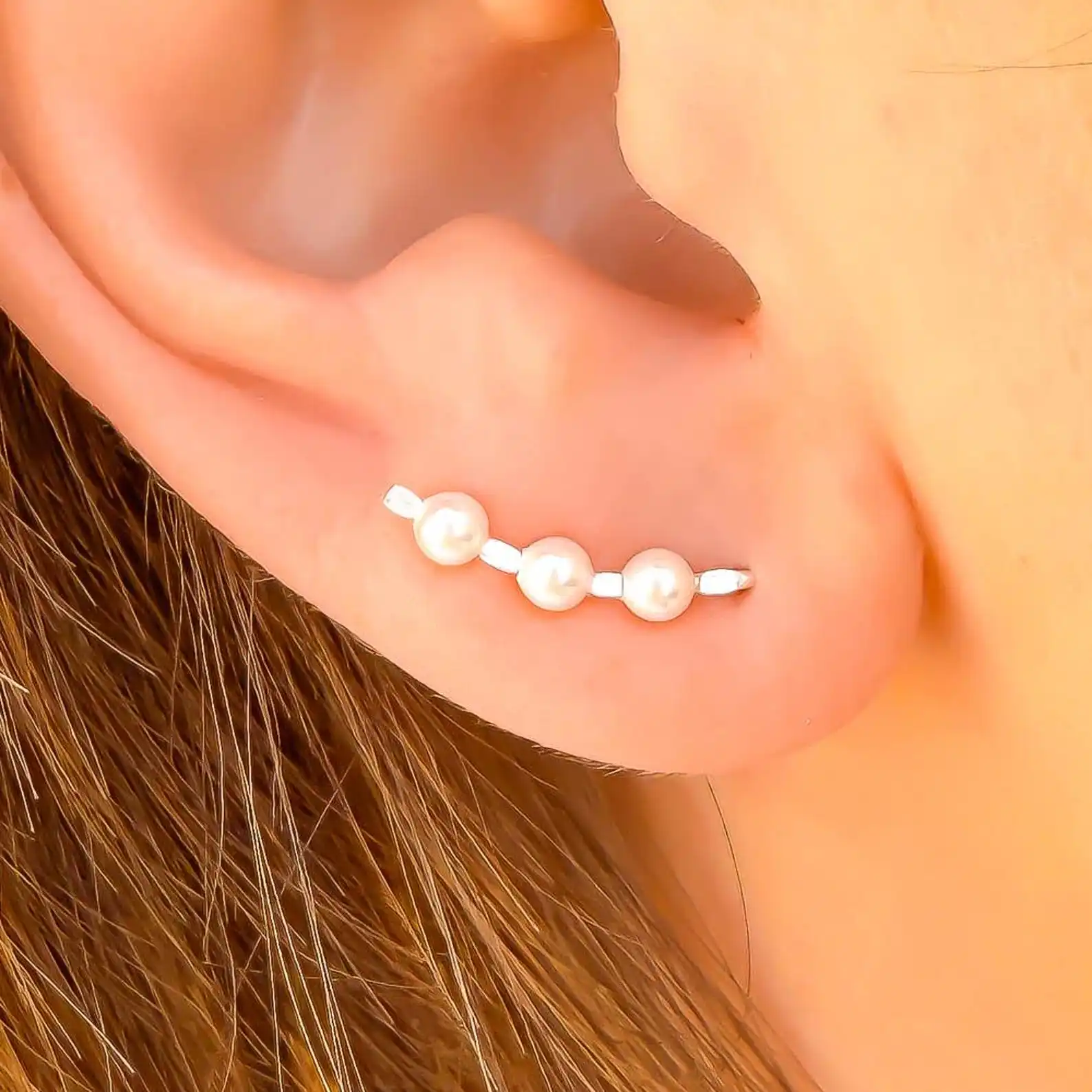 14K Gold Filled/Silver Ear Climber Earrings Handmade Dainty Pearls Earrings Waterproof Tarnish Resistant Jewelry Gift for Women