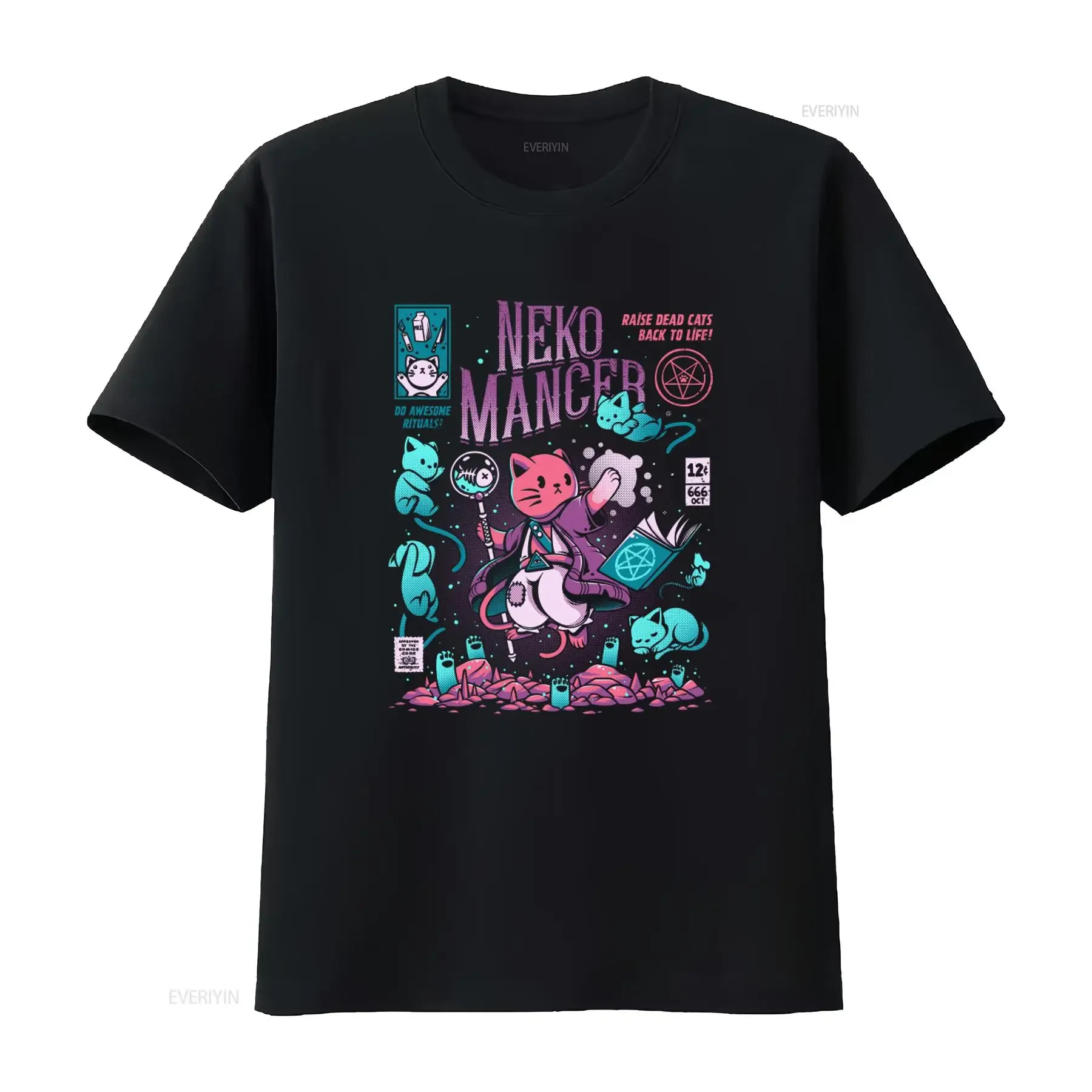 Neko Mancer Cute T Shirt Gamer Necromancer Cat Magic Rituals Halloween October 12th 666 Design vintage Washed Soft Stylish