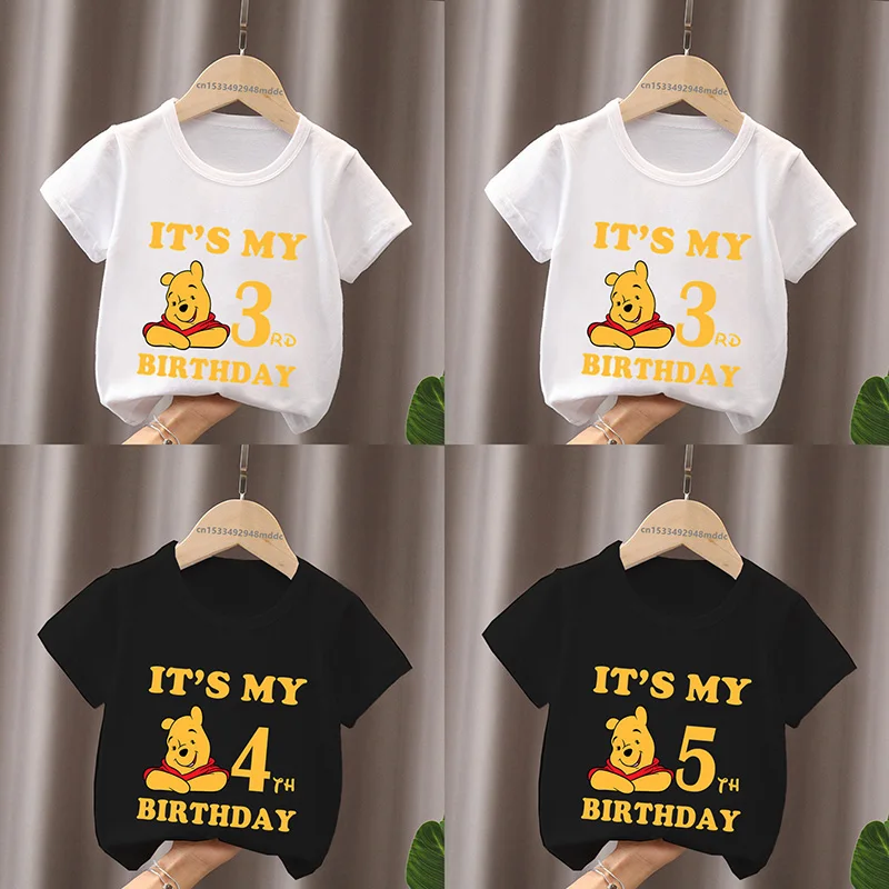 It\'s My 1 2 3 4 5 6 7 8 9 Years Birthday Boys Girls T shirt Winnie the Pooh Print Cute Bear Kids Clothes Baby Children T-Shirts