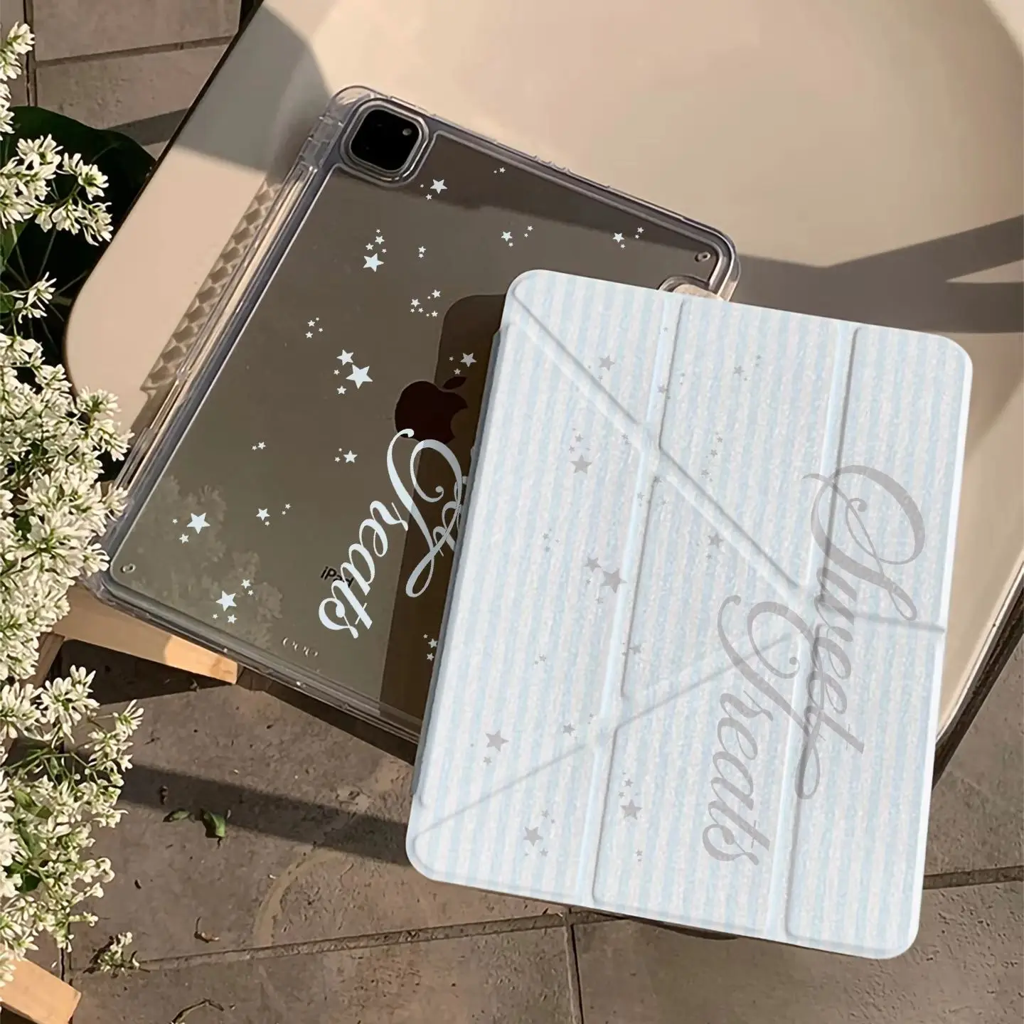 Blue Striped Star English Y2K Y-Fold Tablet Case For iPad Pro 11 12.9 13 A16 M2 M4 M3 M5 5/6/7/8/9/10/11th Mini Air 3 4 5 Cover