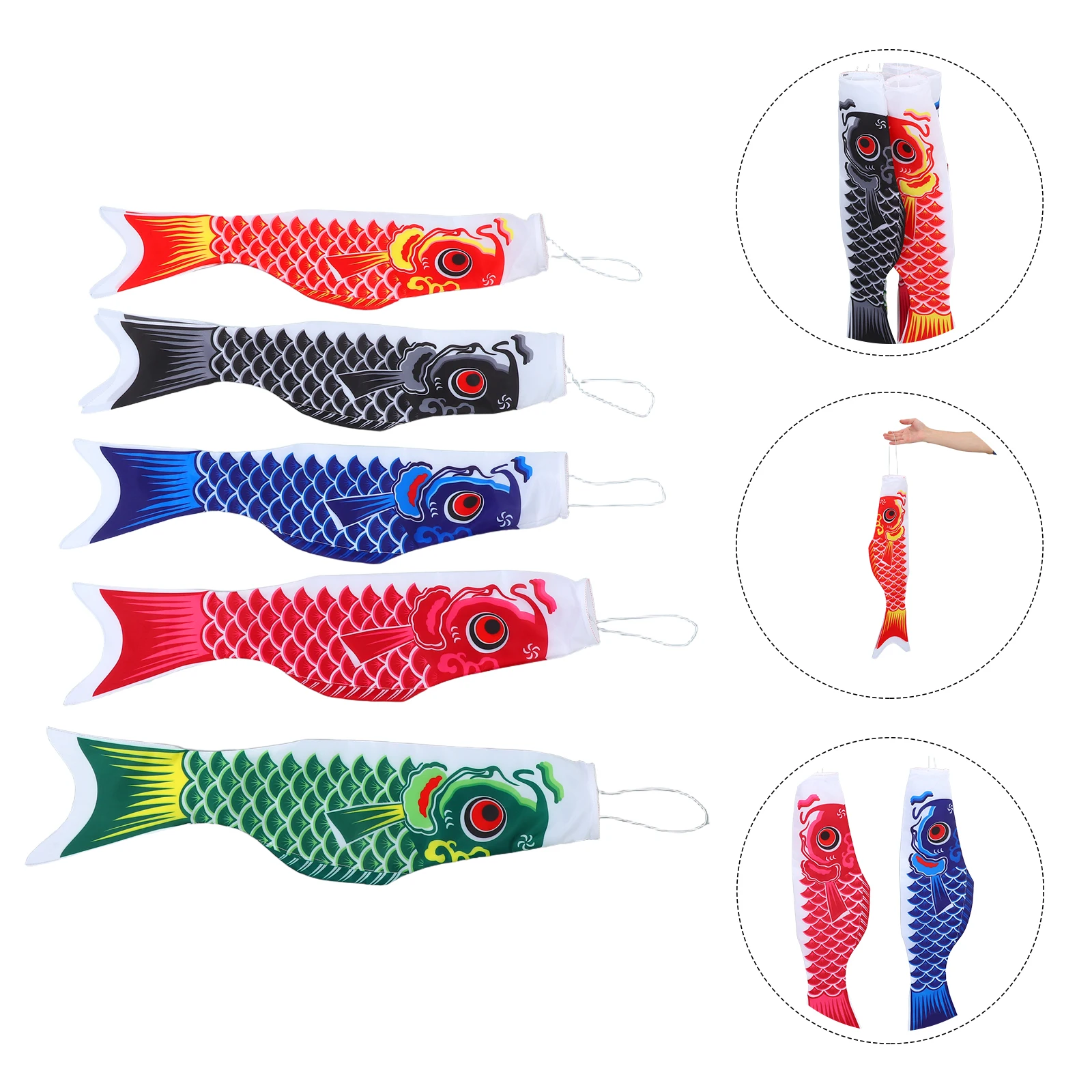 

5pcs 70Cm Japanese Carp Windsock Koinobori Colorful Fish Flag Waterproof Durable Wire Mouth Outdoor Home Decoration Marine Boat