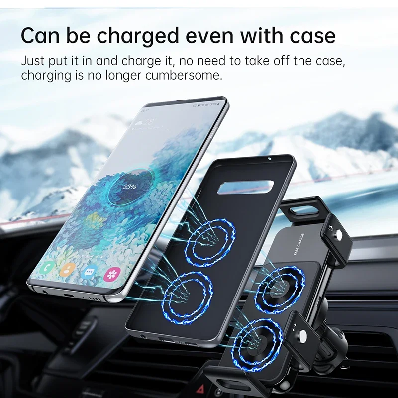 Dual Coil Fold Screen Car Wireless Charger For Samsung Galaxy Z Fold 3 2 Flip 4 iPhone 15 Fast Phone Charging Vent Mount Holder