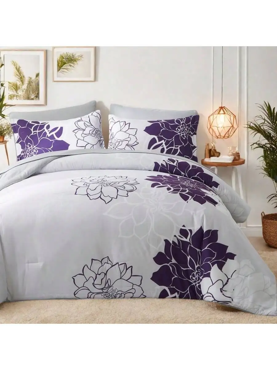 

7-Piece Floral Print Comforter Set For Queen King Bed Lightweight All Season Bedding