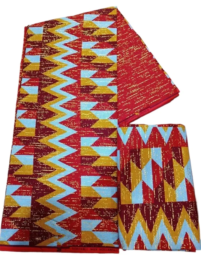 Ankara African Fabric Kente Gold Real Wax Fabric Nigeria Ghana Style Tissu Sewing Dress Craft DIY 100% Cotton4+2yards