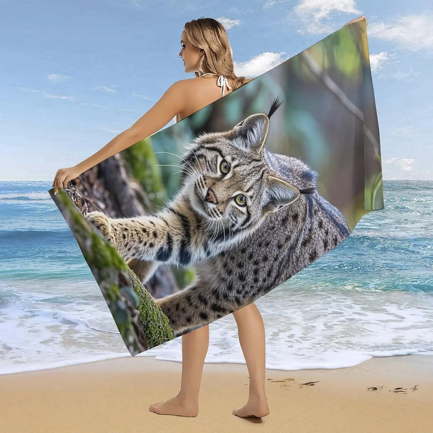 Cute Lynx pattern Beach Towel for Family stuffs friend Gift Quick-Dry Sand free For Bath Yoga Tourism Beach Camping Swimming GYM