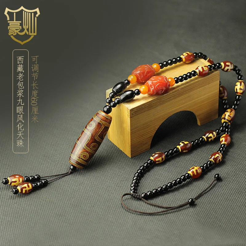 

Nature Tibetan Dzi Bead Amulet Pendant 9 Eyes Mascot Hanging Lucky Talisman Gather Fortune Certificate 21 Types Optional