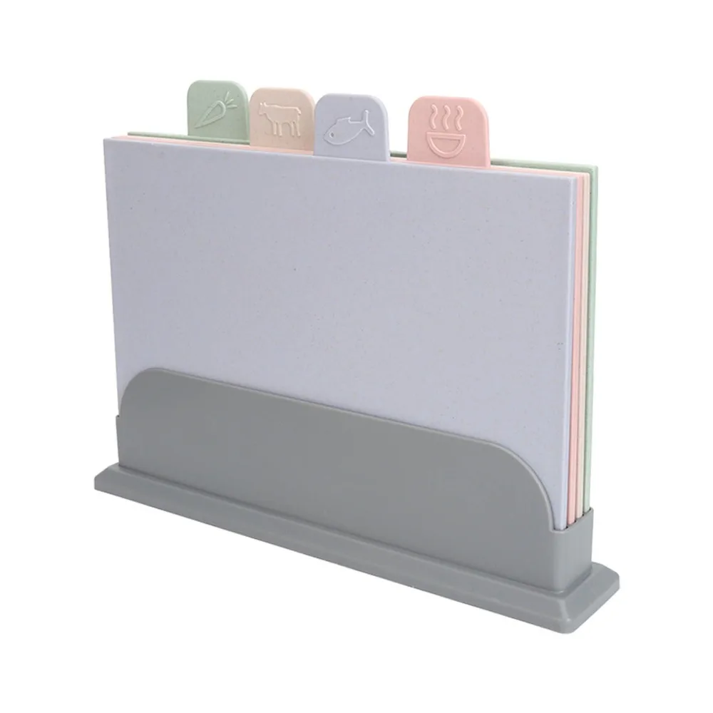 4pcs Plastic Cutting Boards Colorful with Holder Chopping Board Set Double Sided Use Food Icons Color Coded Cutting Boards