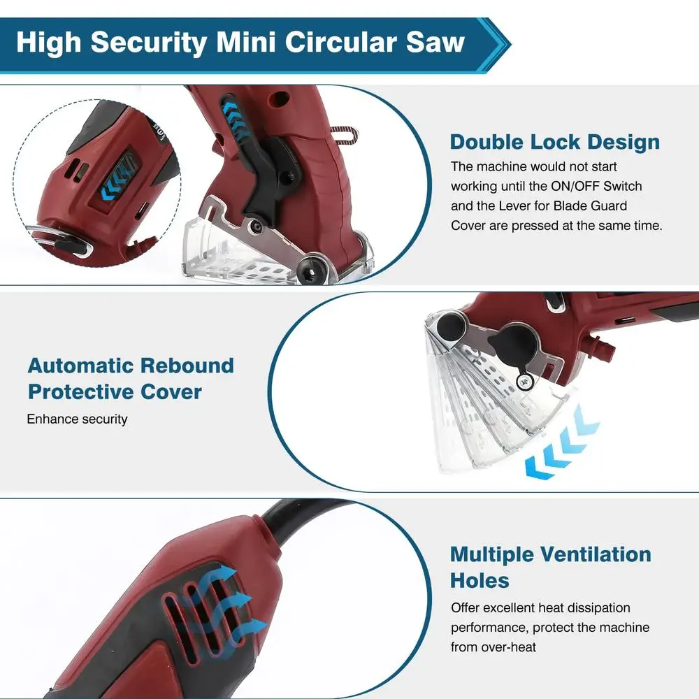 Lightweight 400W Mini Circular Saw with 3 Blades 3400RPM Corded Electric Handheld Cutting Tool